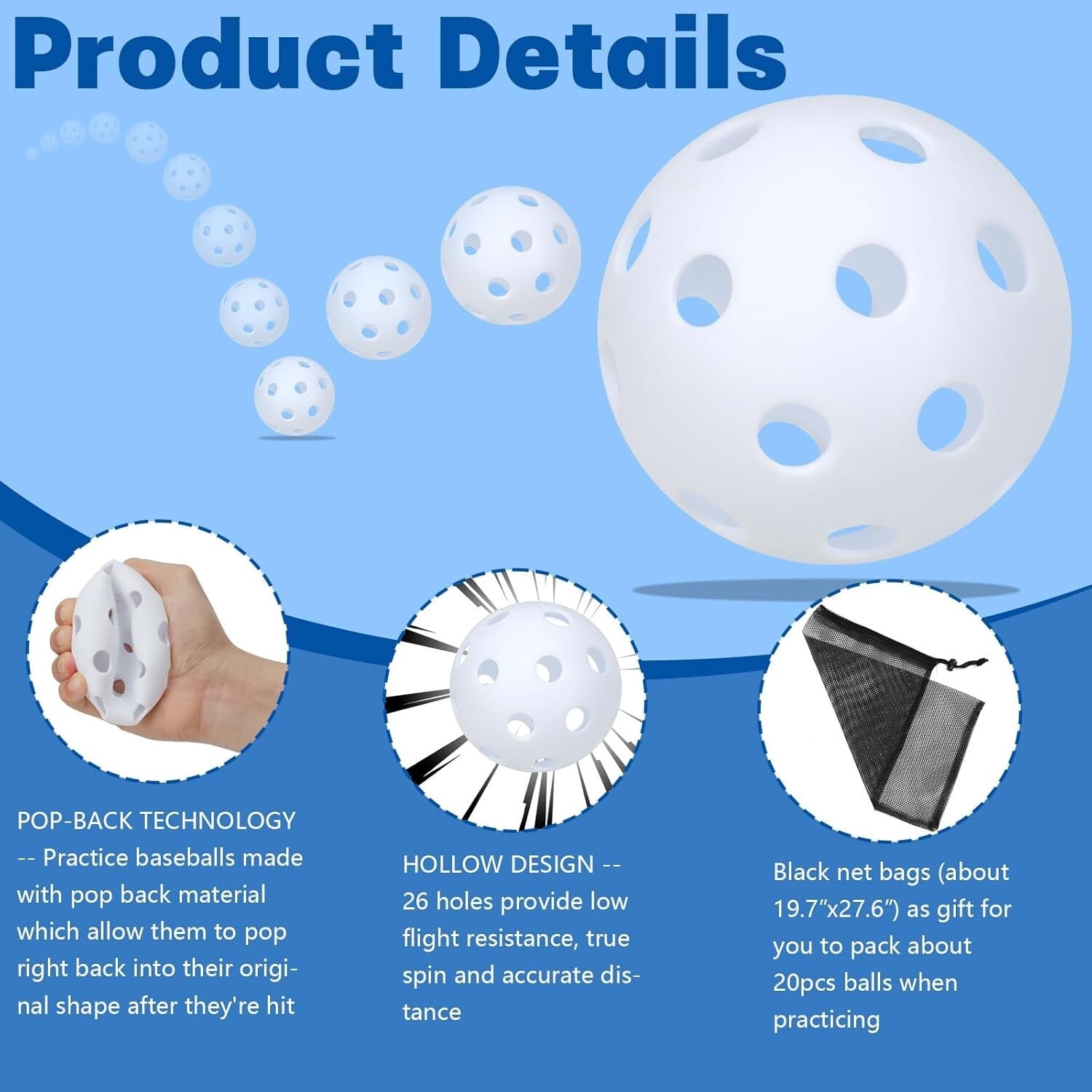 Durable Hollow Soft Baseballs with 26 Holes - 12/100 Pack for Skills Development