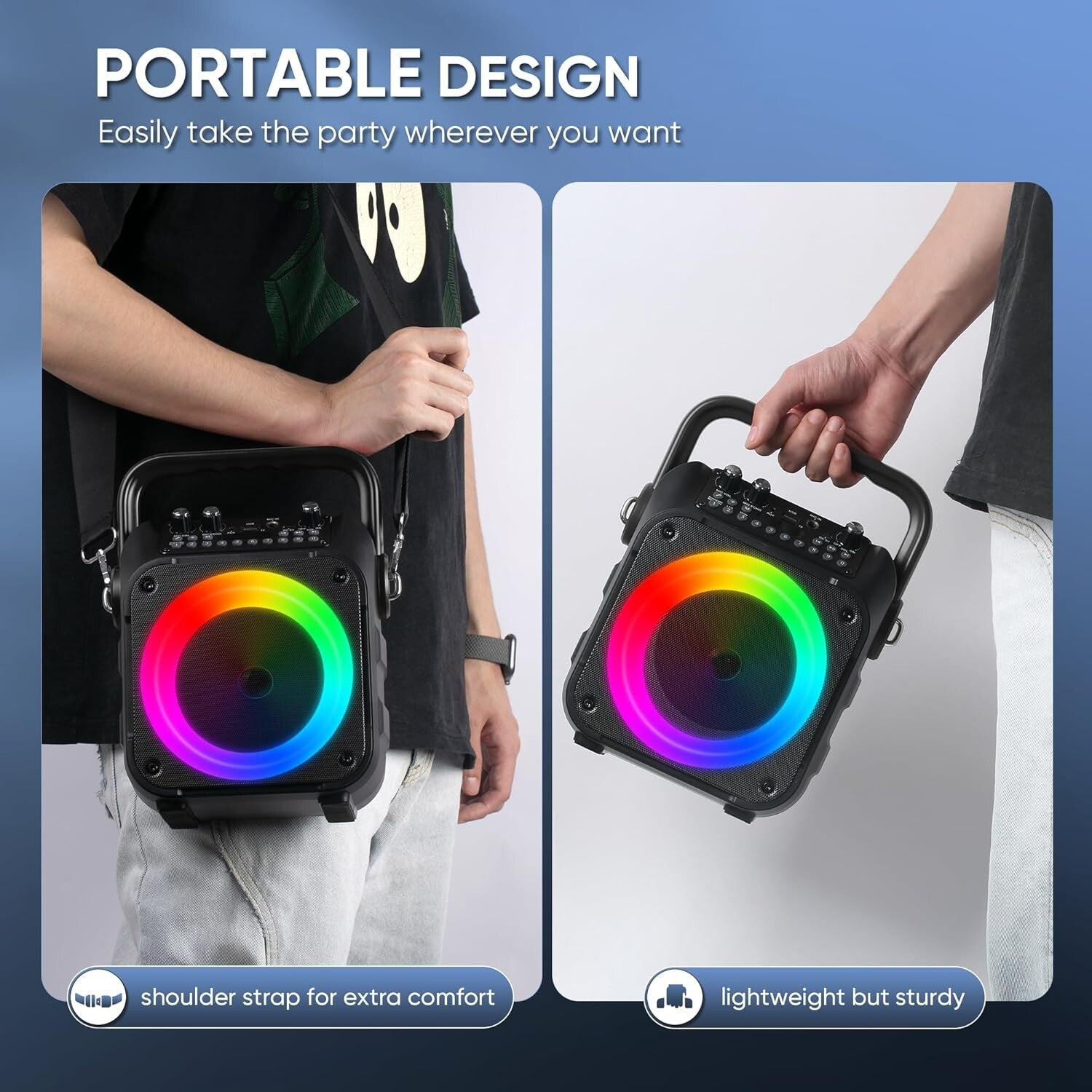 Family-Friendly Karaoke Machine with Bluetooth, Lights & 2 Wireless Microphones