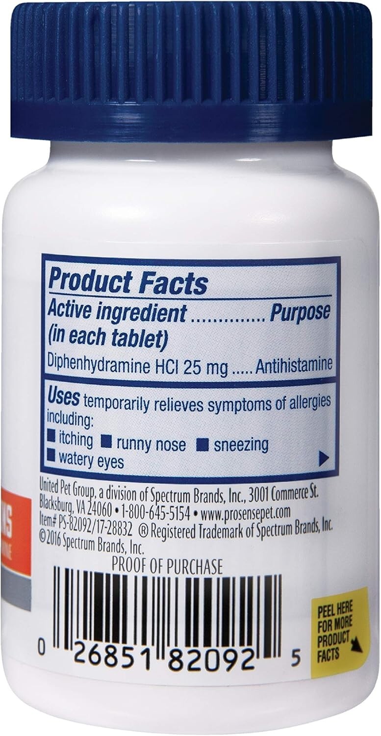 Pro-Sense Itch Solutions: 100 Count Chewable Antihistamines for Dogs 15+ lbs