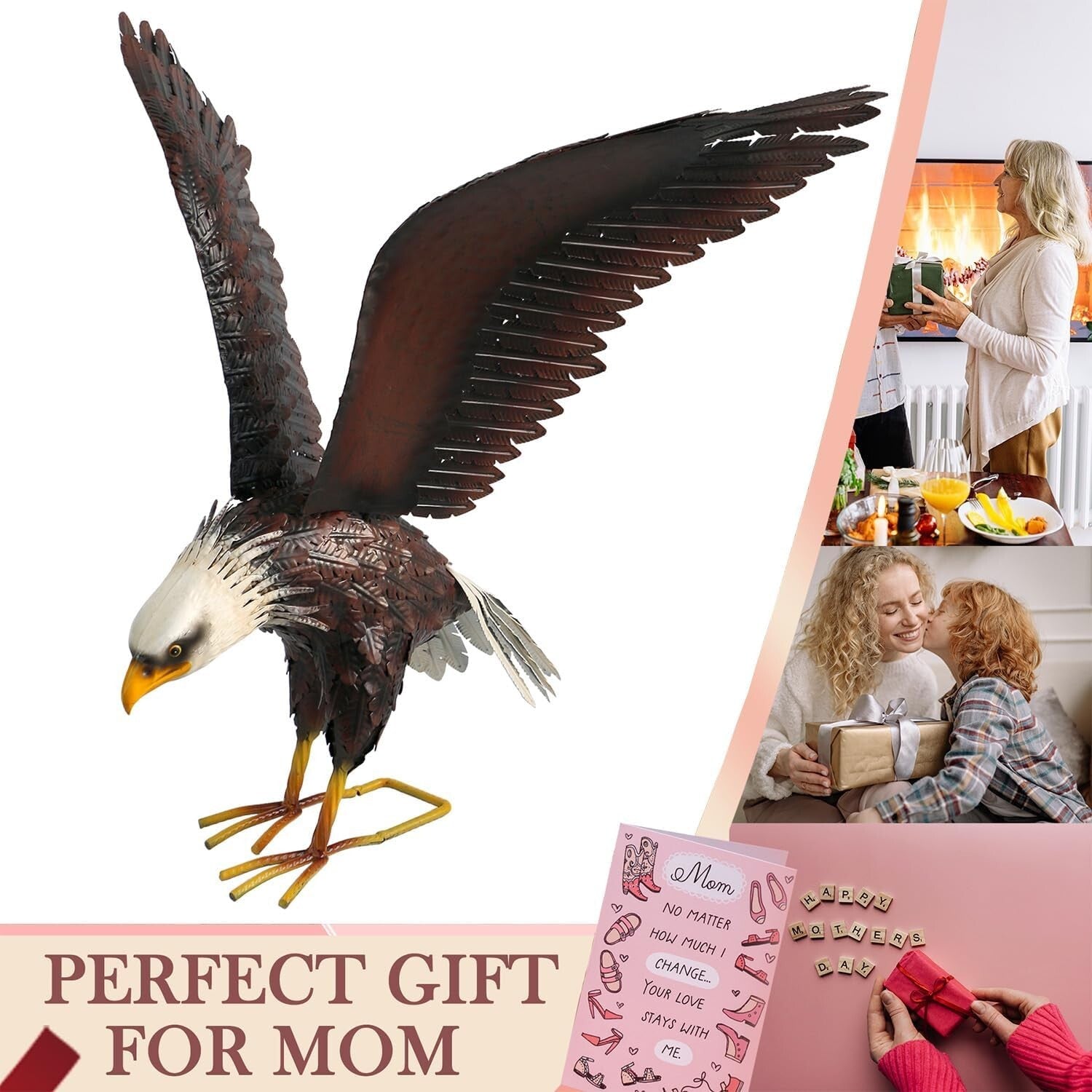 Large 40.5-Inch Swooping Bald Eagle Statue - Lifelike Outdoor Decor for Garden