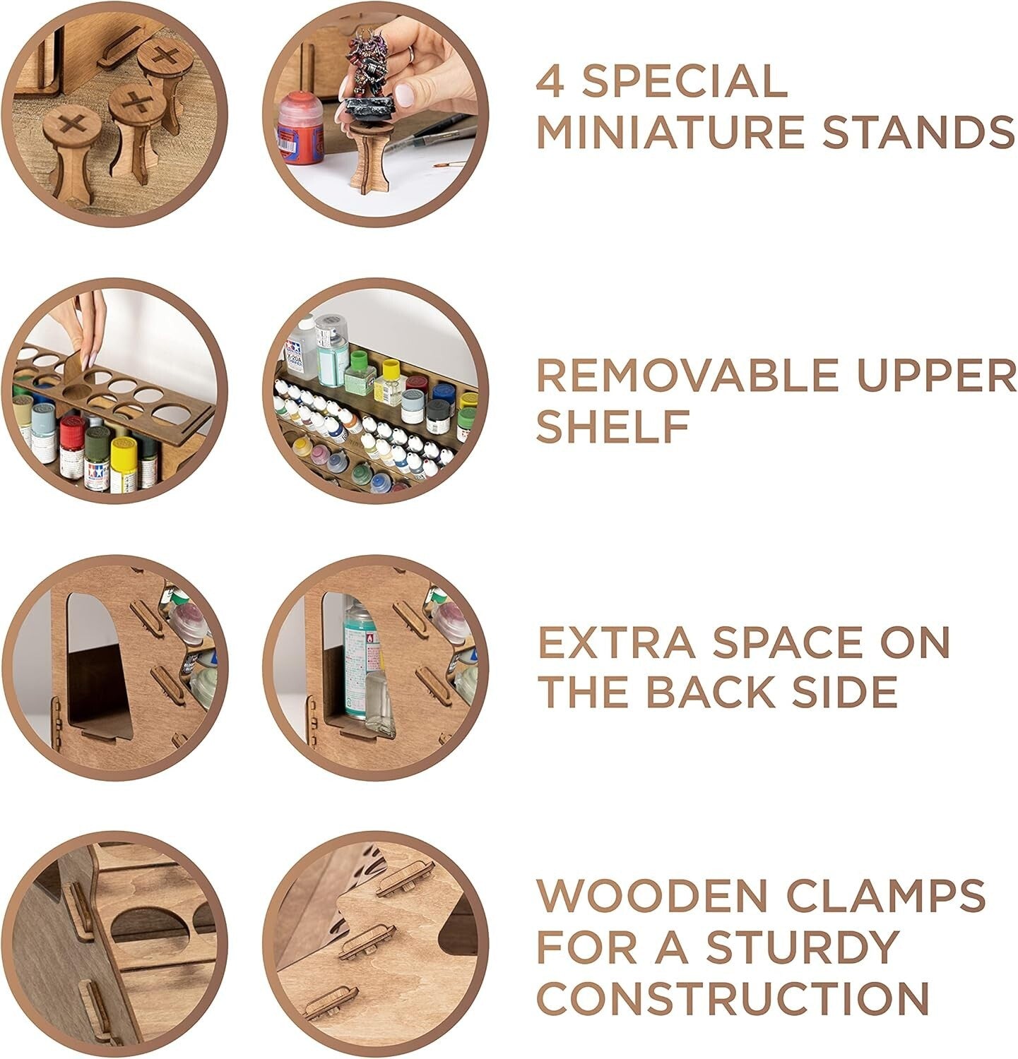 58-Hole Paint Organizer: Removable Shelf & Stands for Miniature Painting