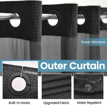 Load image into Gallery viewer, Spa-Like Experience Black Shower Curtain with Adjustable Snap Liner, 60W x 74H