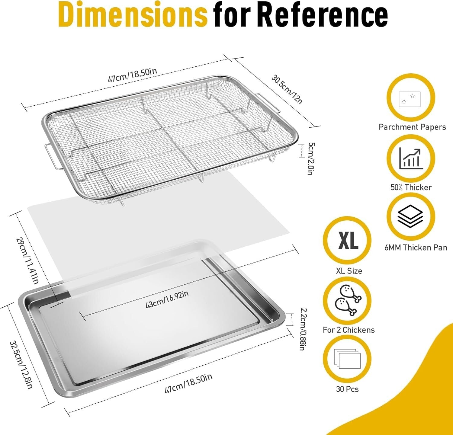 Deluxe 2-Piece Baking Set: Large Stainless Steel Air Fryer & Tray with Parchment