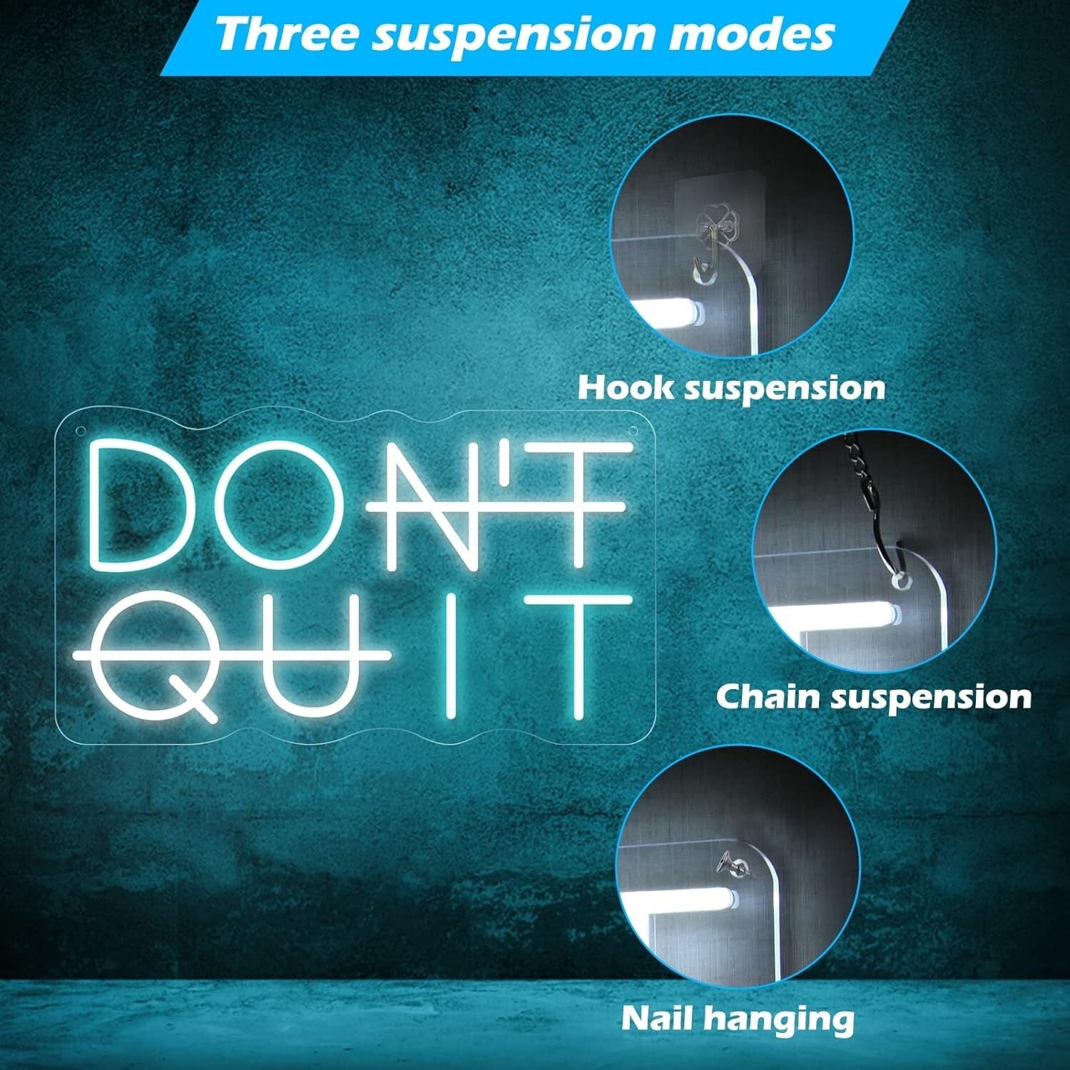 Blue & White LED Neon Sign - Landscape 'Don't Quit' Design for Stylish Homes