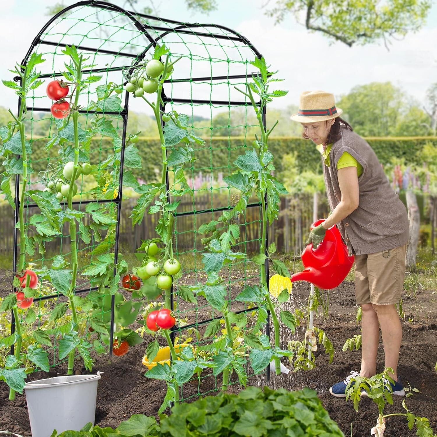 6.7ft Stylish Garden Arch Trellis for Climbing Plants - Durable Black Support