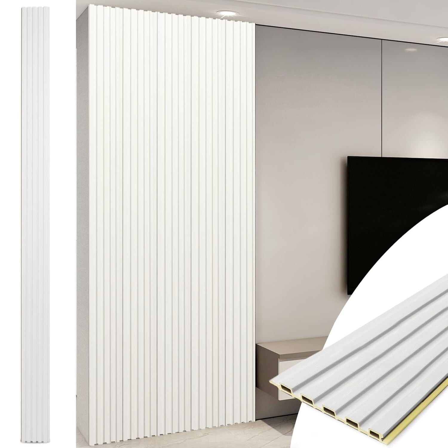 Durable 3D WPC Slat Wall Accent Panels - White, 8-Pack, Perfect for Home Design