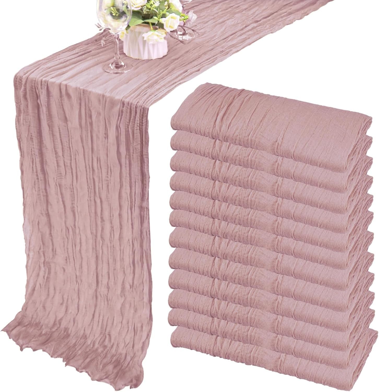 10Ft Dusty Pink Cheesecloth Table Runners - Perfect for Weddings & Celebrations