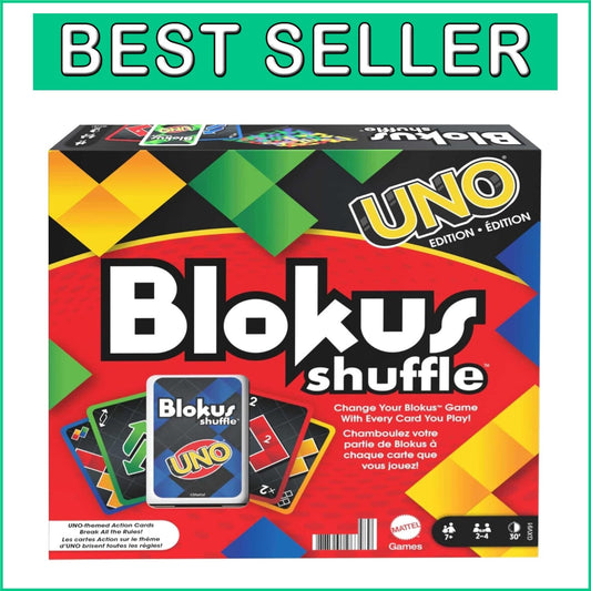 Exciting Blokus Shuffle: UNO Edition with Colorful Pieces & Black Gameboard