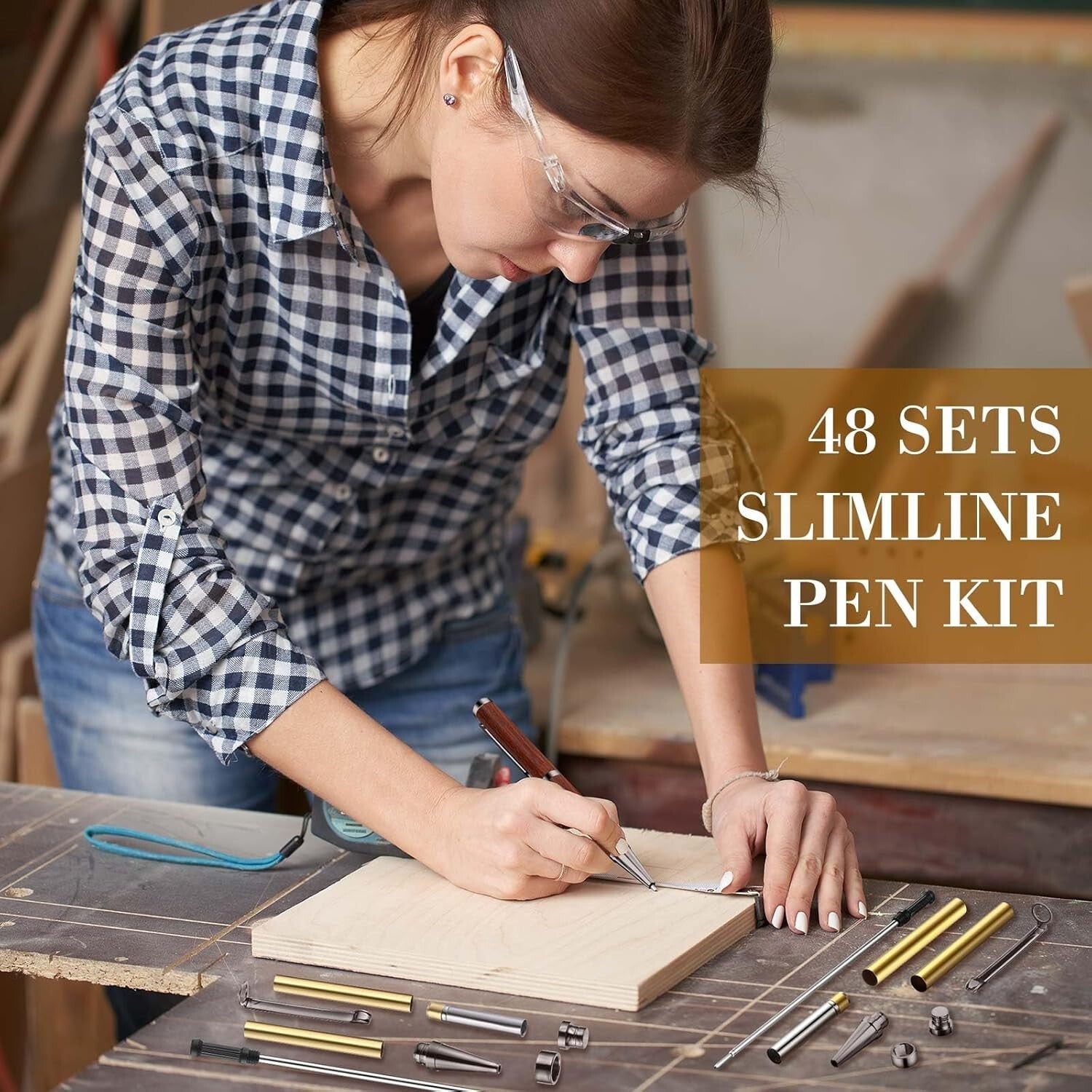 Durable 48 Pcs Slimline Pen Turning Kits - Includes Black Refills for Crafting