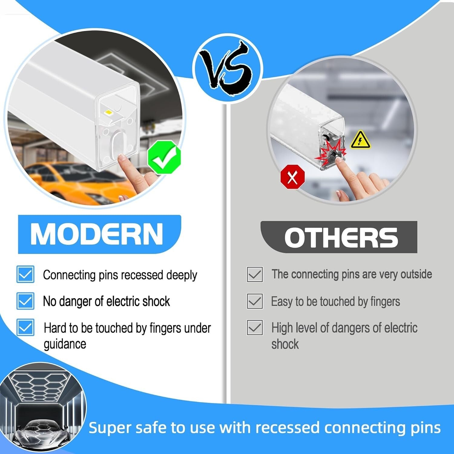 Customizable Hexagon Garage Light System - Includes 59 LED Tubes and Accessories