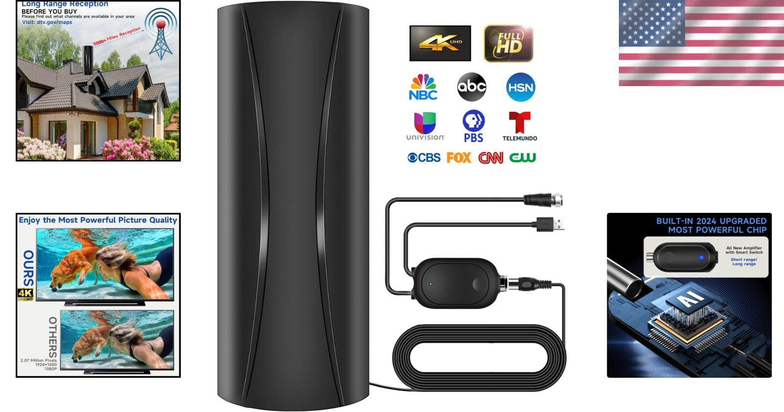High-Performance 1000+ Miles Indoor TV Antenna – 525 Channels with Smart IC Tech