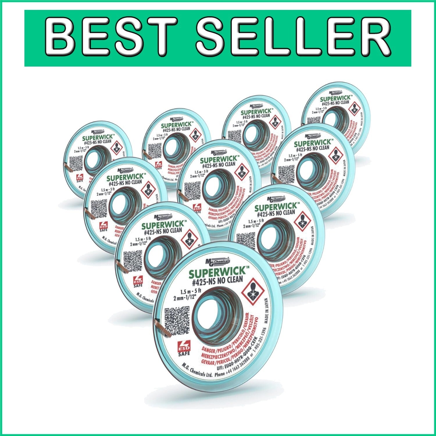 Environmentally Safe Desoldering Braid with RMA Flux - 5' Length, Set of 10