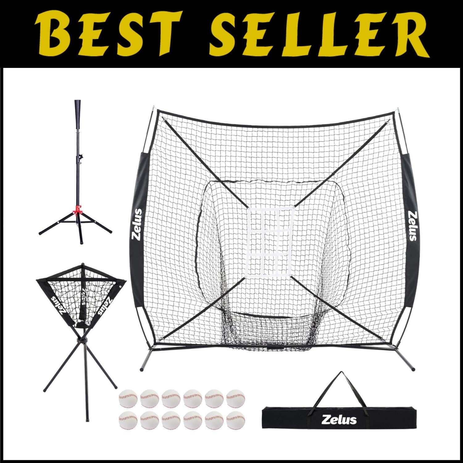 Complete 7x7 Baseball Practice Net Set with Ball Caddy & Target - Durable Design