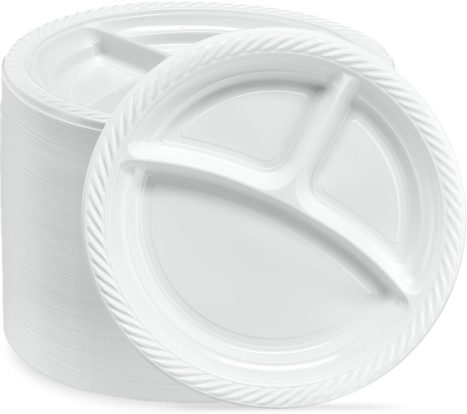 Lightweight 9'' Three-Section Plates - 400 Count Disposable for Catering