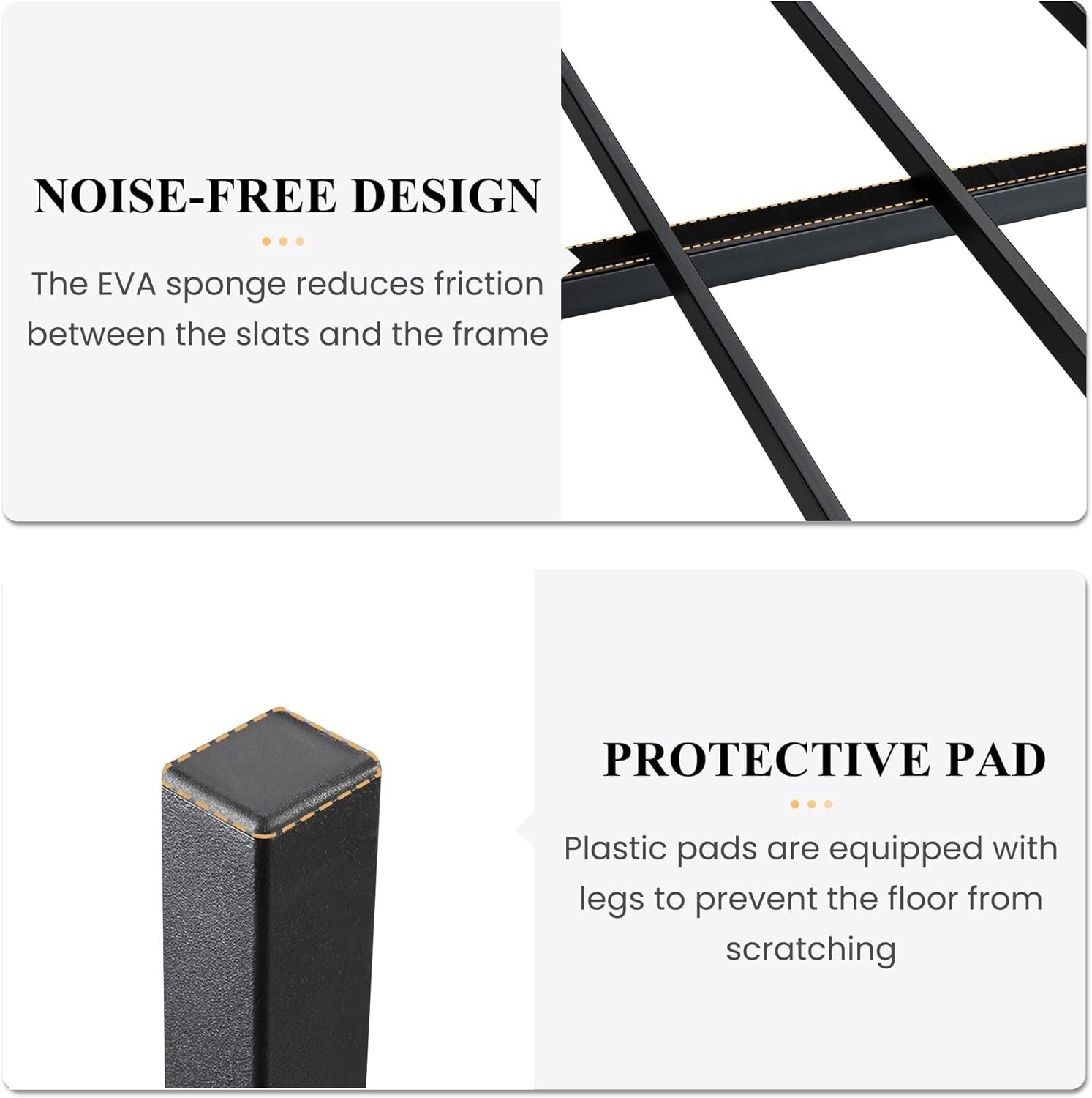 Sturdy 14-Inch Full Metal Platform Bed Frame with Rustic Black Oak Headboard