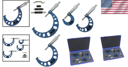 0-4" Outside Micrometer Set with Carbide Tips & Ratchet Handle for Precision
