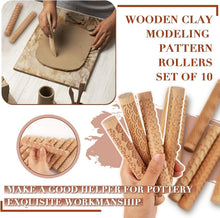 Load image into Gallery viewer, Versatile 10-Piece Brown Pottery Tools Kit with Wooden Handles &amp; Clear Patterns