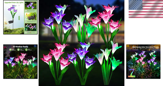 Charming Solar Lily Lights - 7-Color Changing Pack for Elegant Outdoor Settings