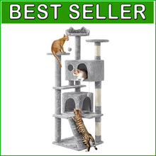 Load image into Gallery viewer, Light Gray Cat Condo with Three Platforms &amp; Scratching Posts - Easy Assembly