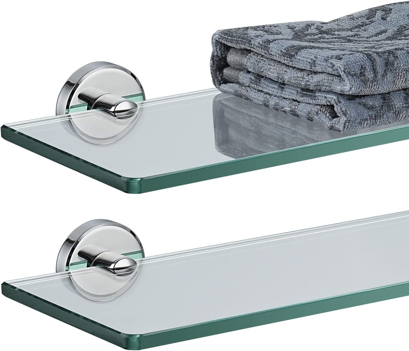Durable Chrome Bathroom Glass Shelf - 20x5 Inches, Water-Resistant, Pack of 2