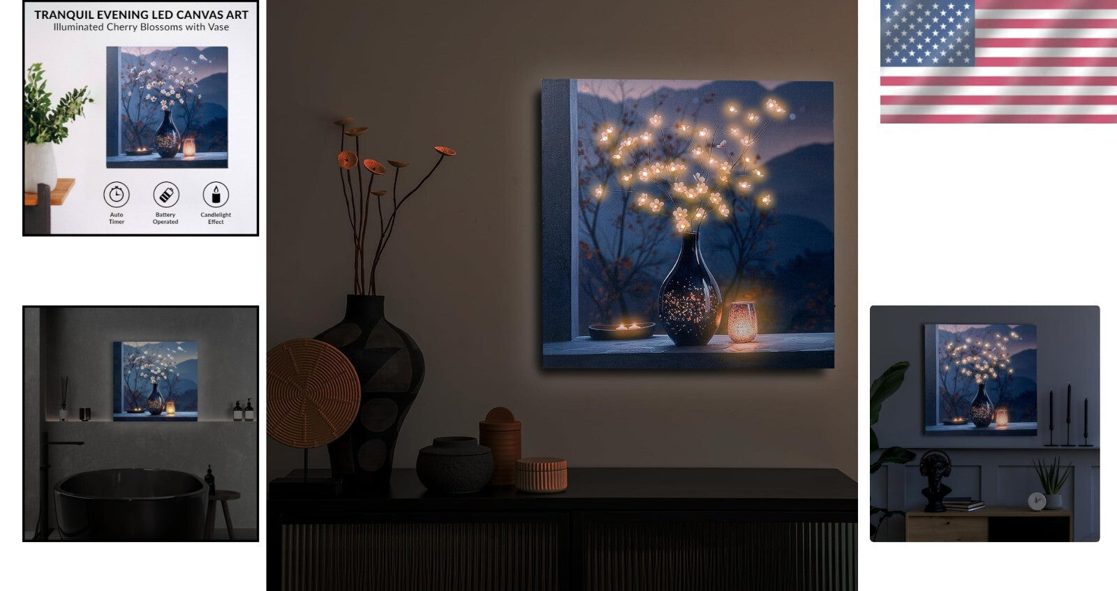 Durable Battery Operated LED Wall Art - Floral Theme with Timer for Cozy Homes
