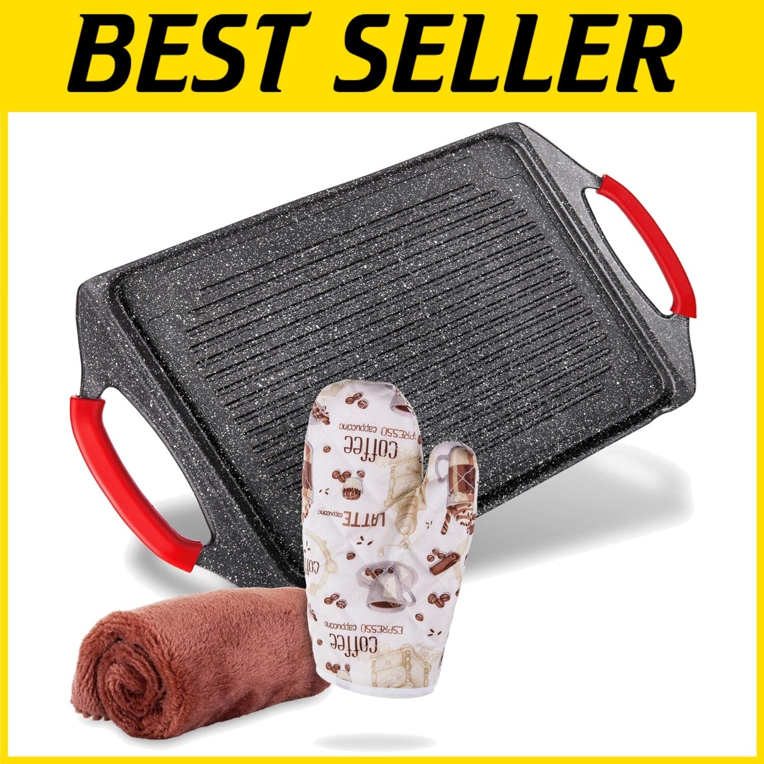 Versatile Indoor Grill Pan - 18x10.5” Non-Stick for Fish, Steak, Veggies