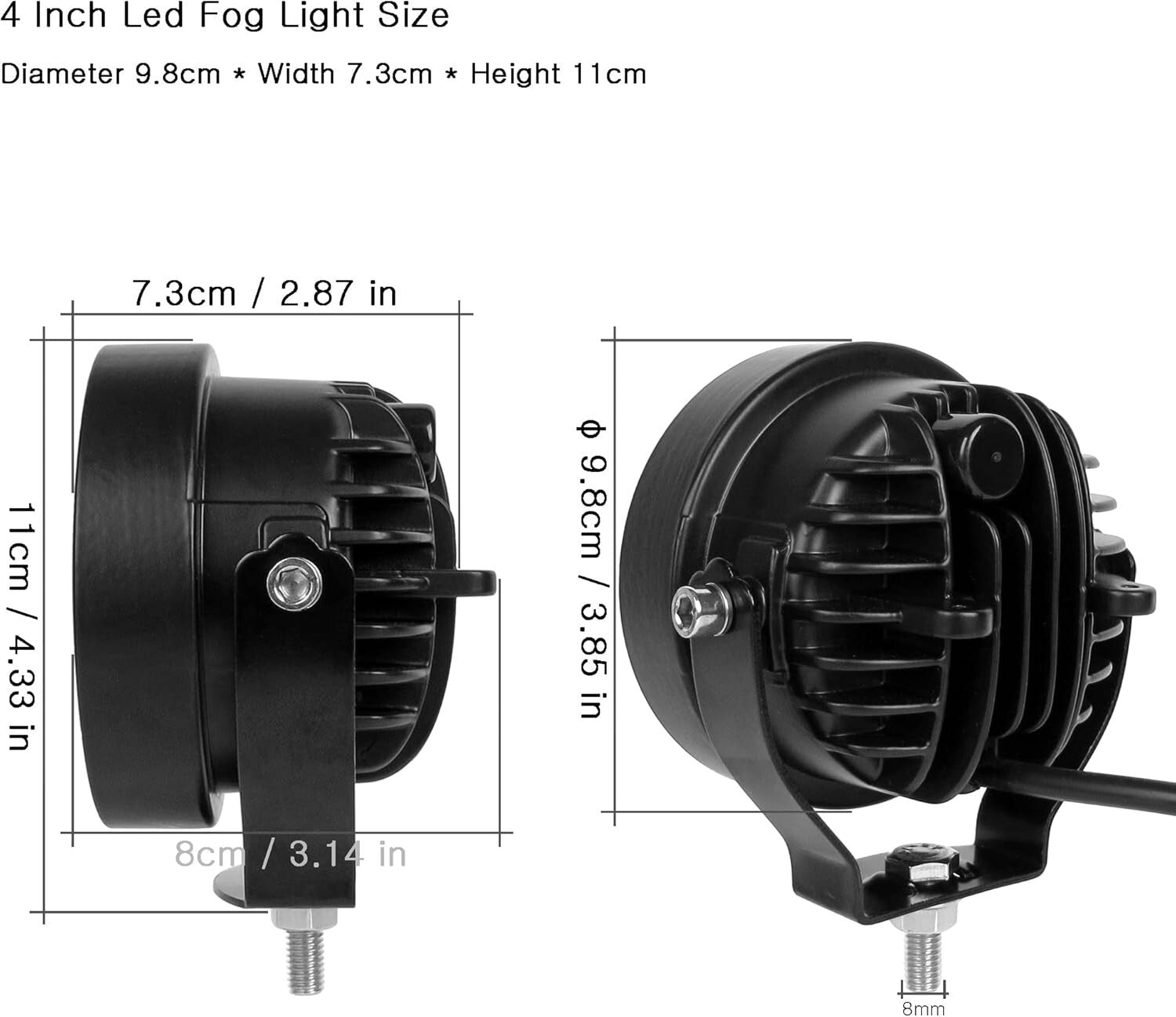 2-Pack 4 Inch White LED Fog Lights with Brackets - Ideal for 4WD and Outdoor Use