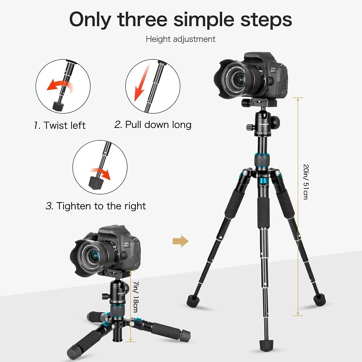 Compact 20"/51cm Mini Tripod with 360° Ball Head & Quick Release for Cameras