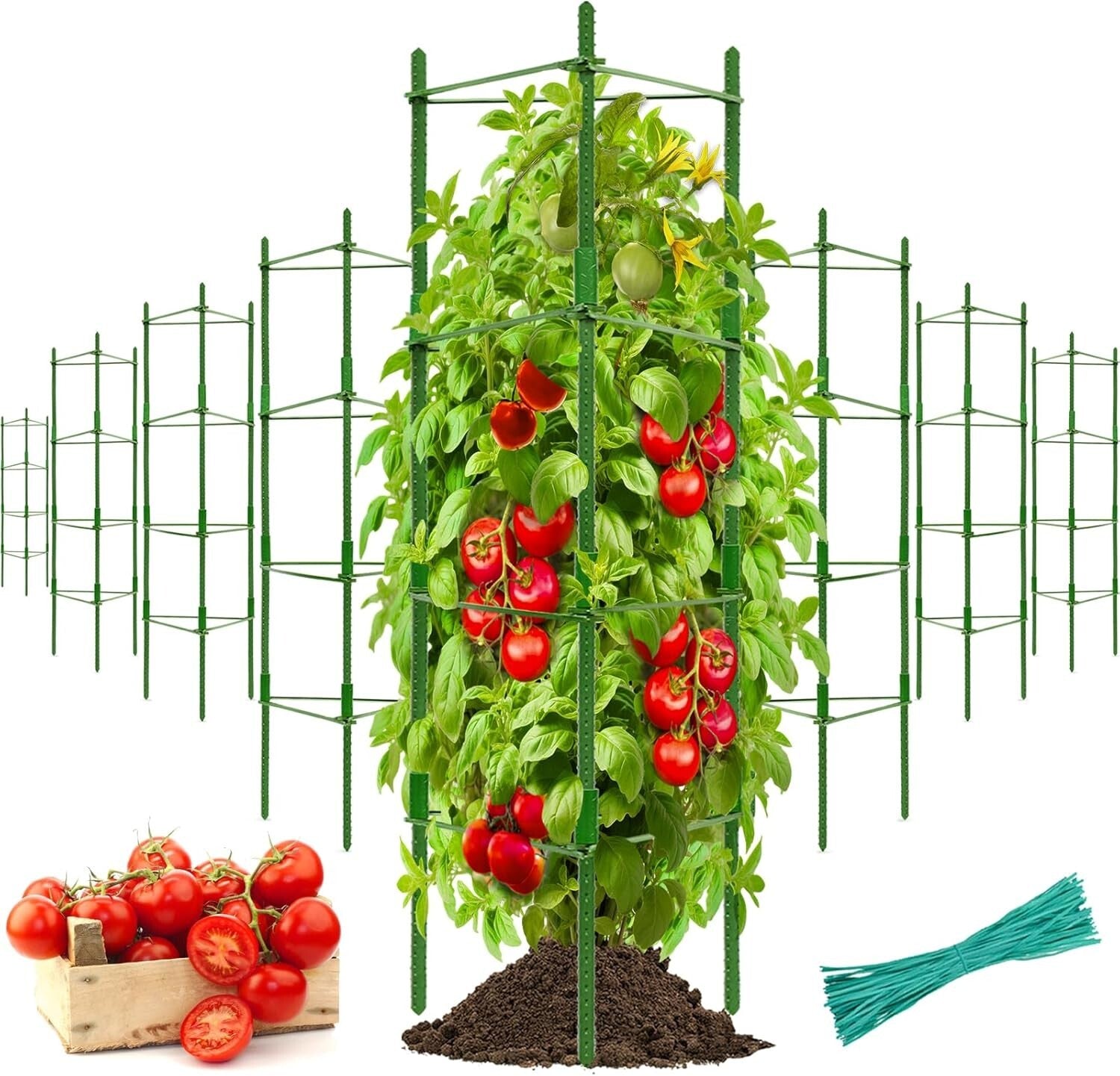 Premium 8-Piece Triangular Tomato Cages - Adjustable & Sturdy Plant Support