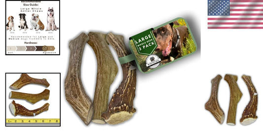 Odorless Antler Dog Chews Set - 3 Pack of Long-Lasting Chews for Large Breeds
