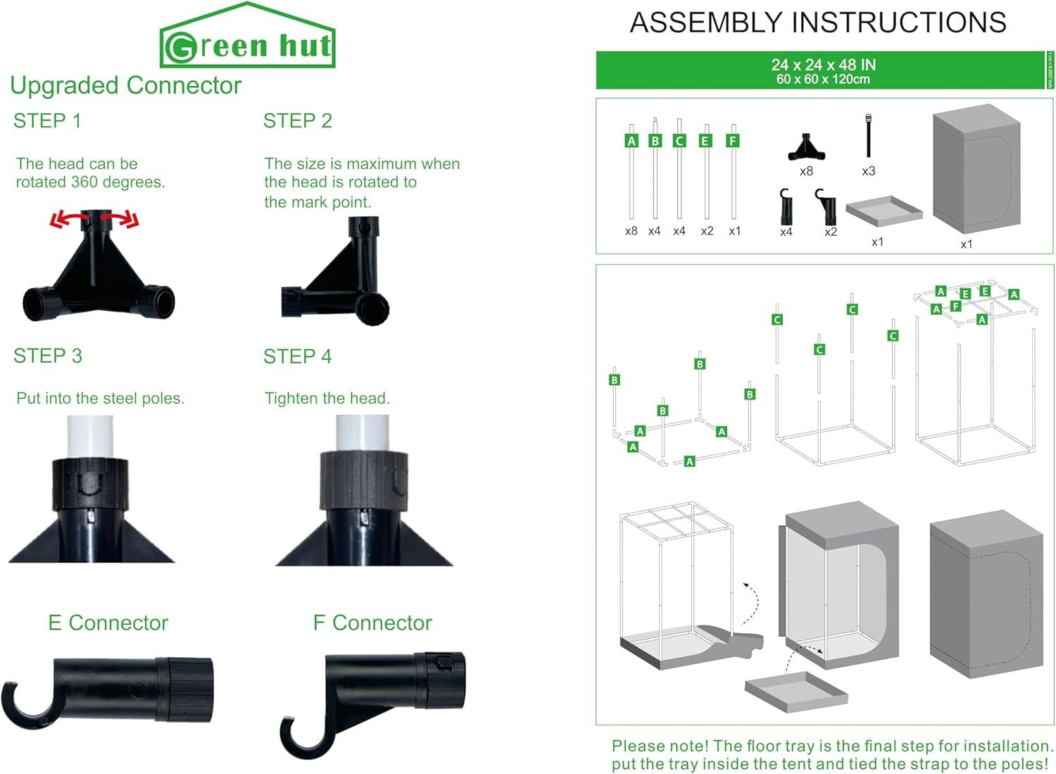 Alloy Steel Frame Hydroponic Grow Tent 24"x24"x48" - Sturdy Plant Environment