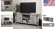 Load image into Gallery viewer, Rustic Gray Wash Barn Door Media Console - Ideal for Living Room and TV Storage