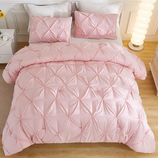 3-Piece Lightweight Pink Comforter Set - Elegant All-Season Bedding for Girls