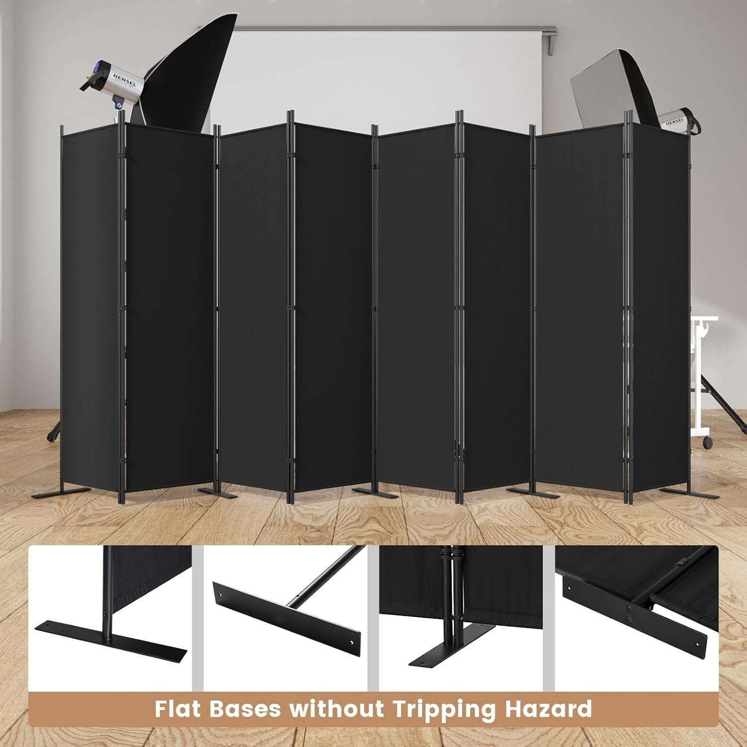 Portable 8-Panel Room Divider - Freestanding Privacy Solution, 160" W x 71" H