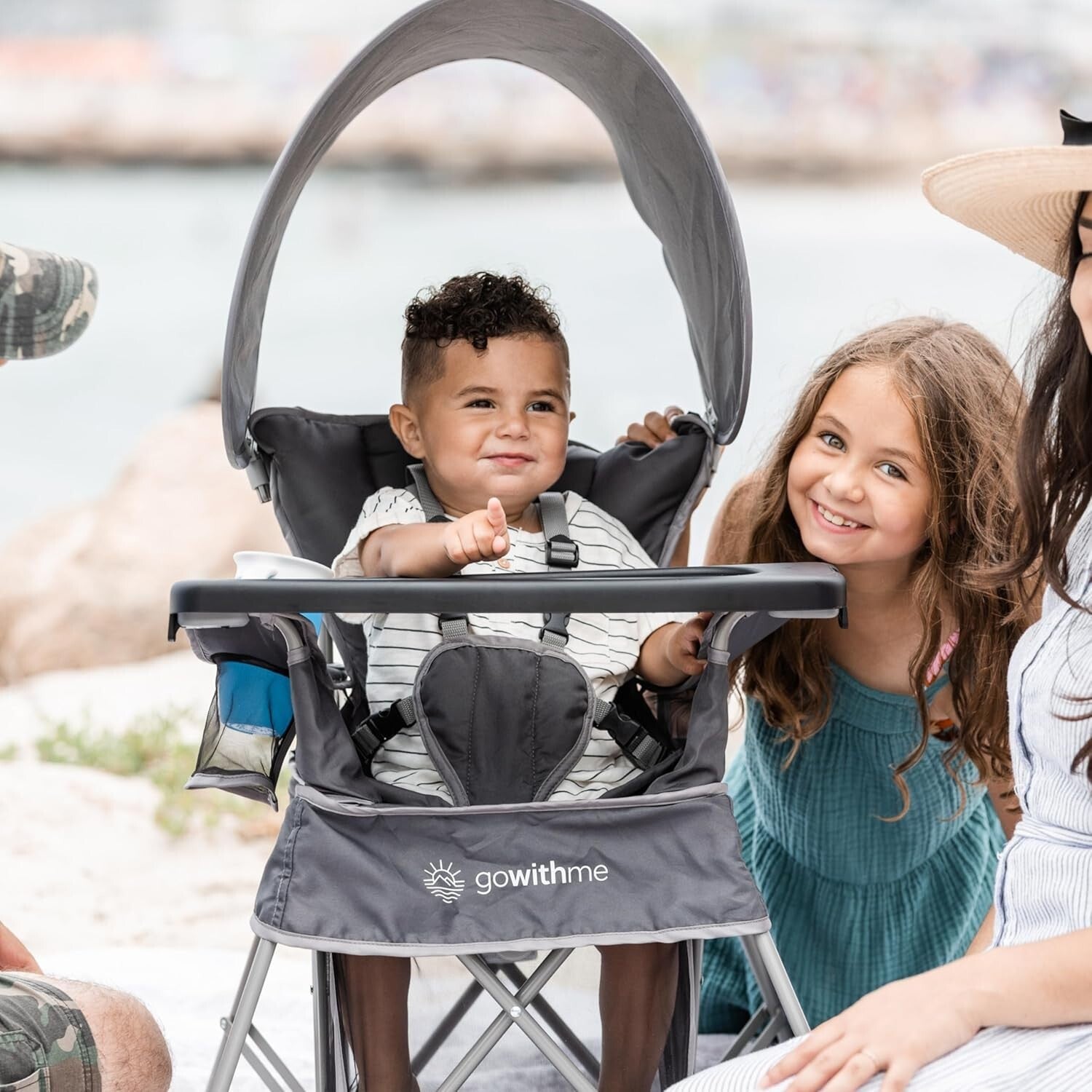 Go with Me Venture Portable Toddler Chair with Sun Canopy & Snack Tray - Grey