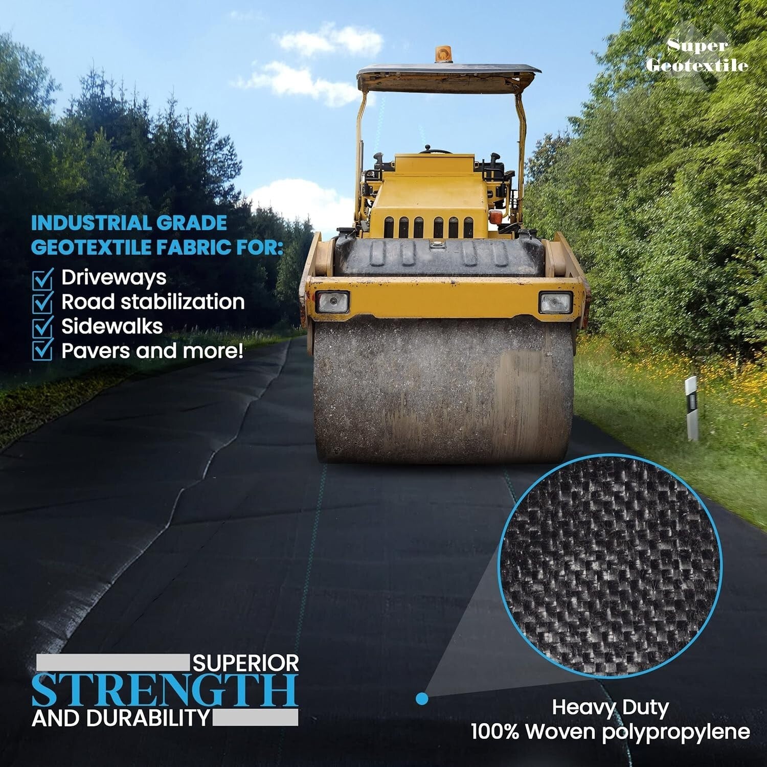 Heavy-Duty 4 oz Woven Geotextile Fabric - 50 Year Driveway Stabilization, 6x250
