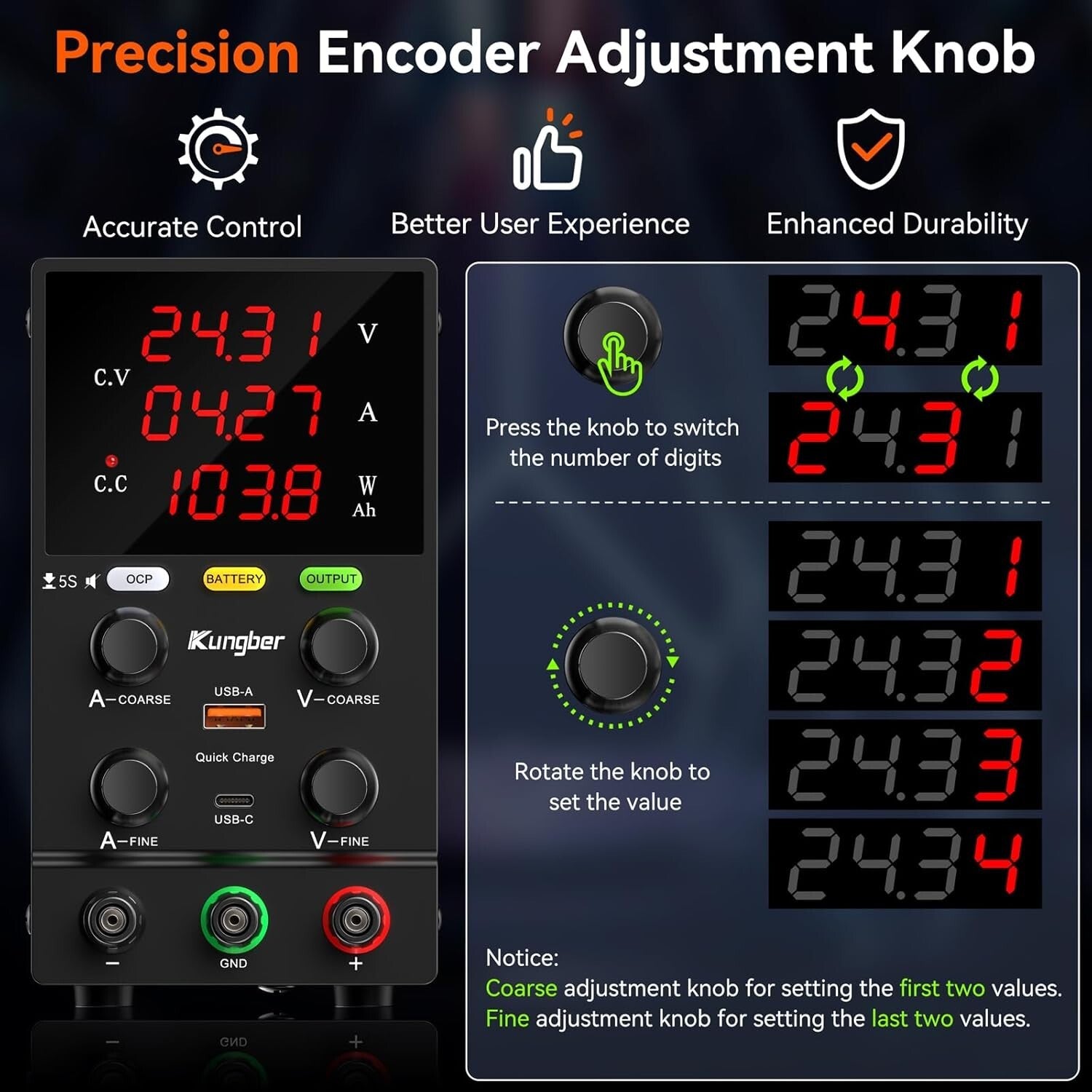 Compact 30V 10A Bench DC Power Supply: Intelligent Charging & Safety Alarms