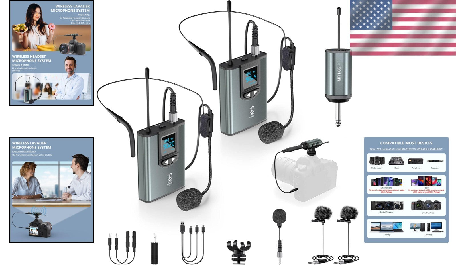 Versatile Wireless Microphone Set with Two Transmitters & Multiple Mics Included