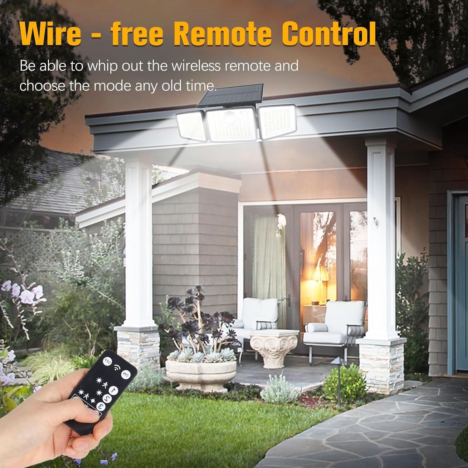 IP65 Waterproof Solar 3-Head Lights with Motion Sensor, 270° Wide Angle - 2 Pcs