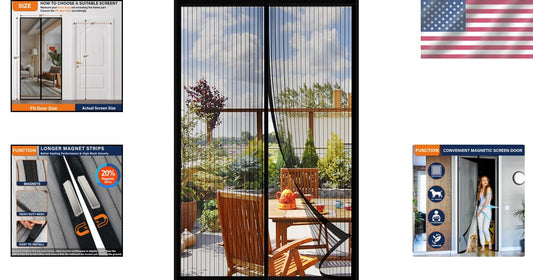Easy Install Magnetic Screen Door, 72" x 80" - Keeps Bugs Out & Fresh Air In