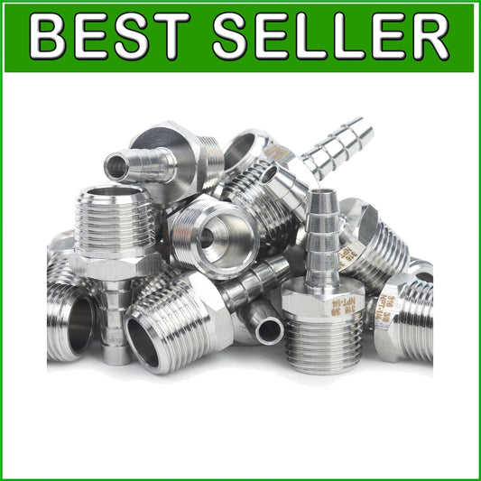 316 Stainless Steel Barb Fitting Coupler 1/4" ID x 3/8" Male NPT - Pack of 25
