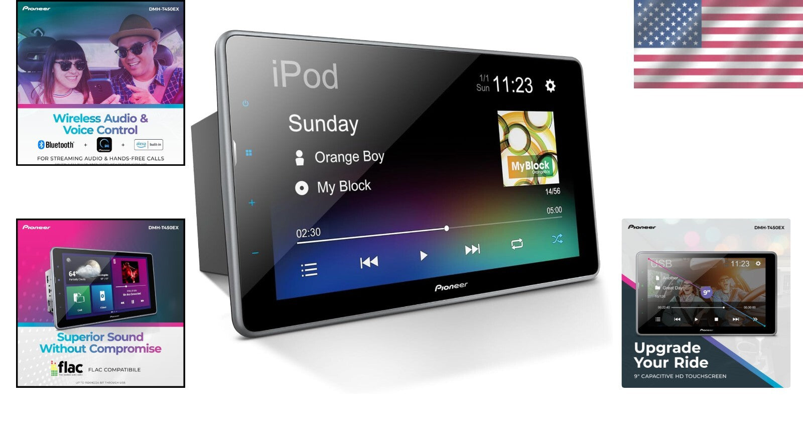 Sleek Multimedia Receiver with 9" Touchscreen, Bluetooth & Alexa Integration