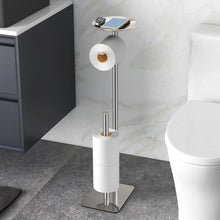 Load image into Gallery viewer, Stylish Free Standing Toilet Paper Holder Stand with 4 Roll Capacity in Brush...