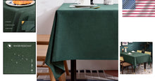 Load image into Gallery viewer, Hunter Green Rectangular Tablecloth 57x118” - Spill-Resistant Farmhouse Charm