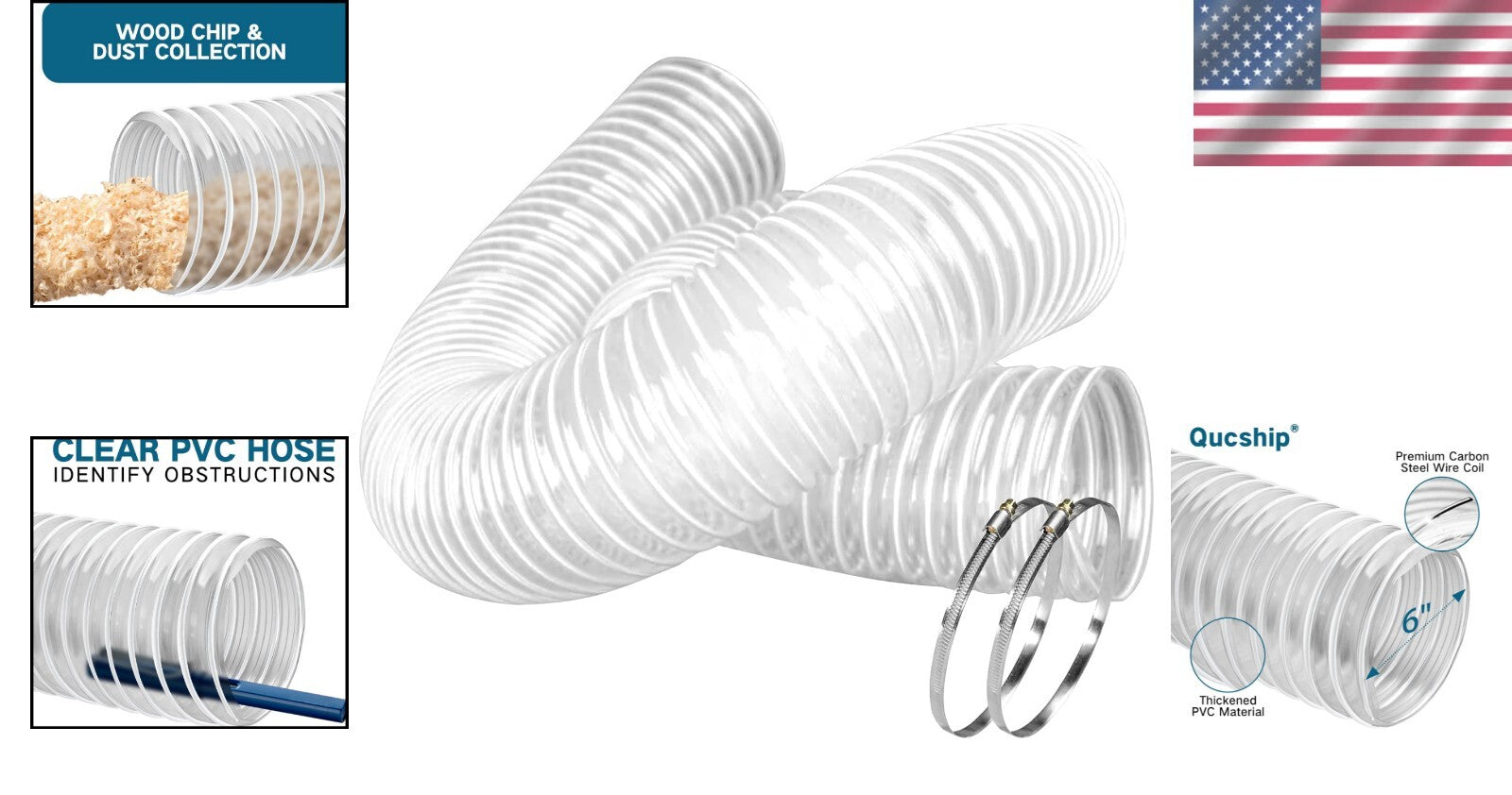 Flexible 6" x 10' Puncture Resistant PVC Dust Hose for Enhanced Dust Control