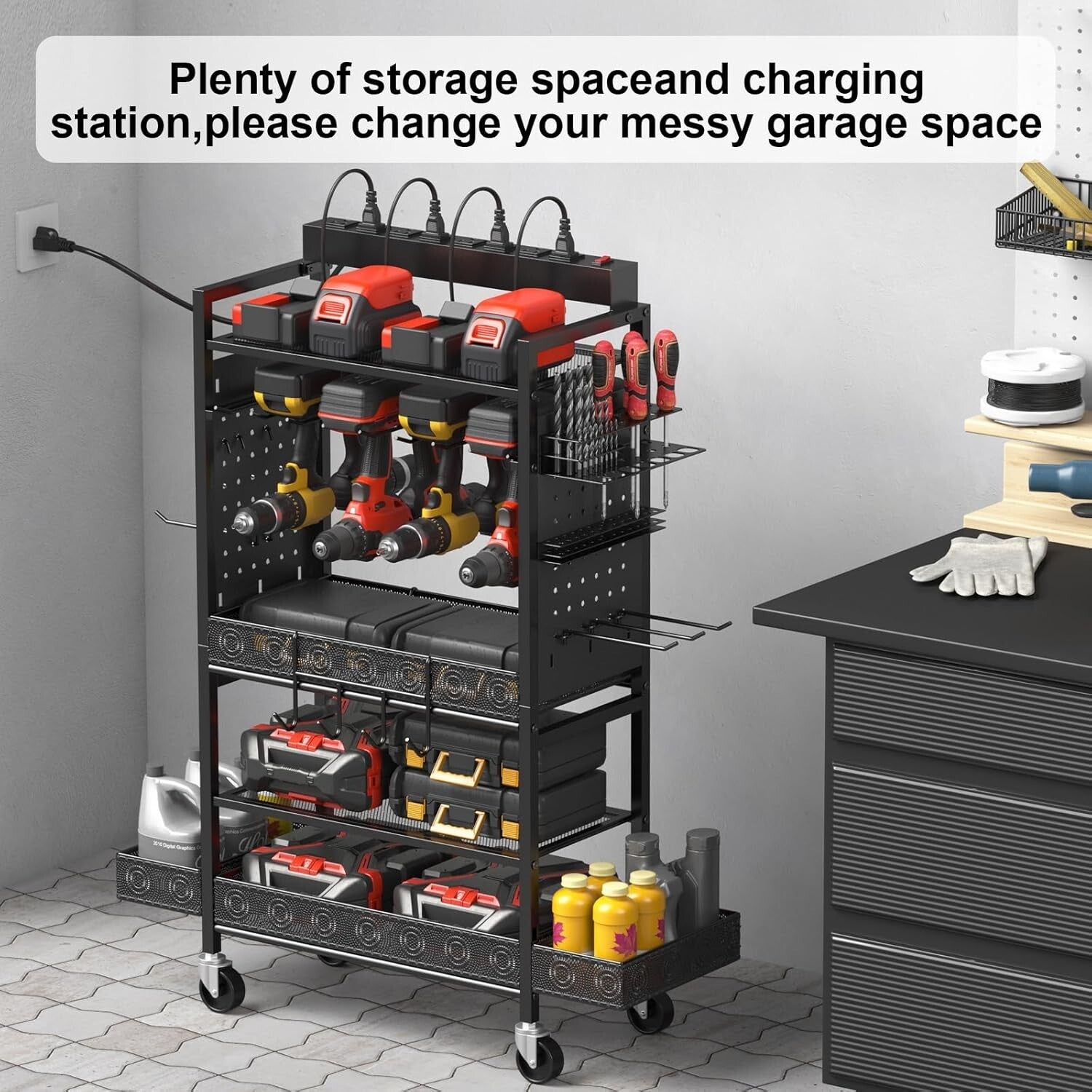 Compact Garage Tool Cart with Storage Shelves & 4-Wheel Mobility for Easy Access