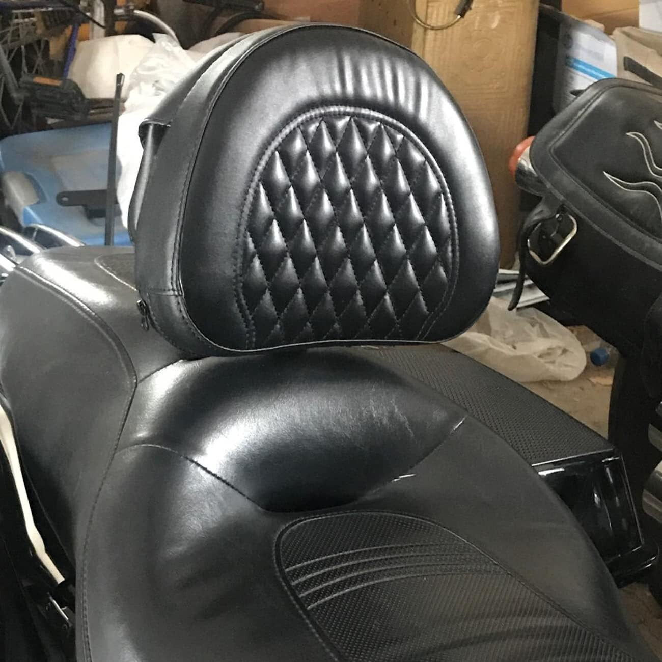 Custom Leather Rider Backrest with Storage Pouch for Road King & Street Glide