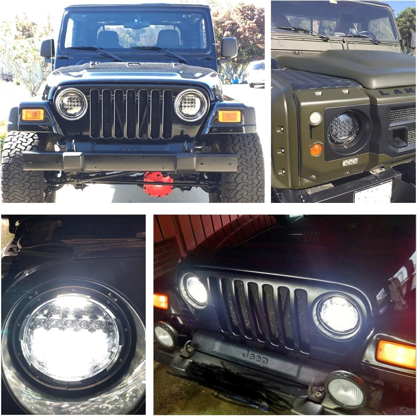 High Beam 7-Inch LED Headlights - 105W with DRL for Jeep Wrangler & Motorcycles