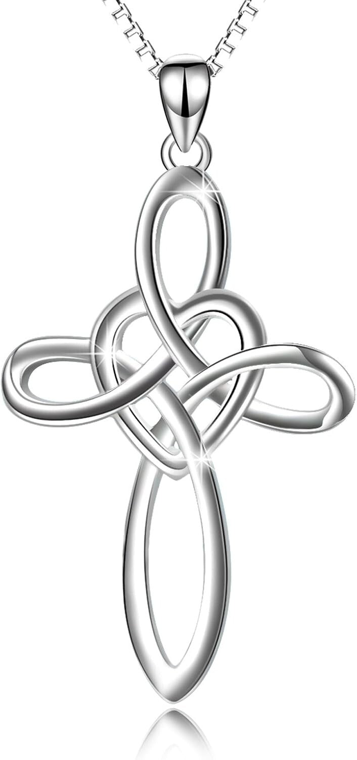 Gorgeous Celtic Knot Cross Necklace - Sterling Silver Pendant with Lobster Clasp