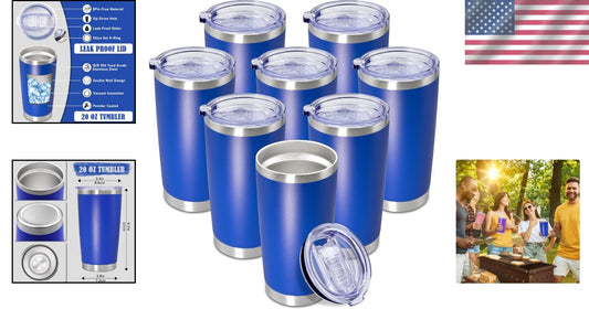 20 oz Vacuum Insulated Stainless Steel Travel Mugs - 8 Pack Leak Proof Cups